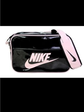Nike Black Patent Crossbody Bag with Light Pink Trim